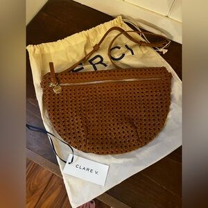 NWT Clare V Grande Fanny tan leather rattan crossbody bag